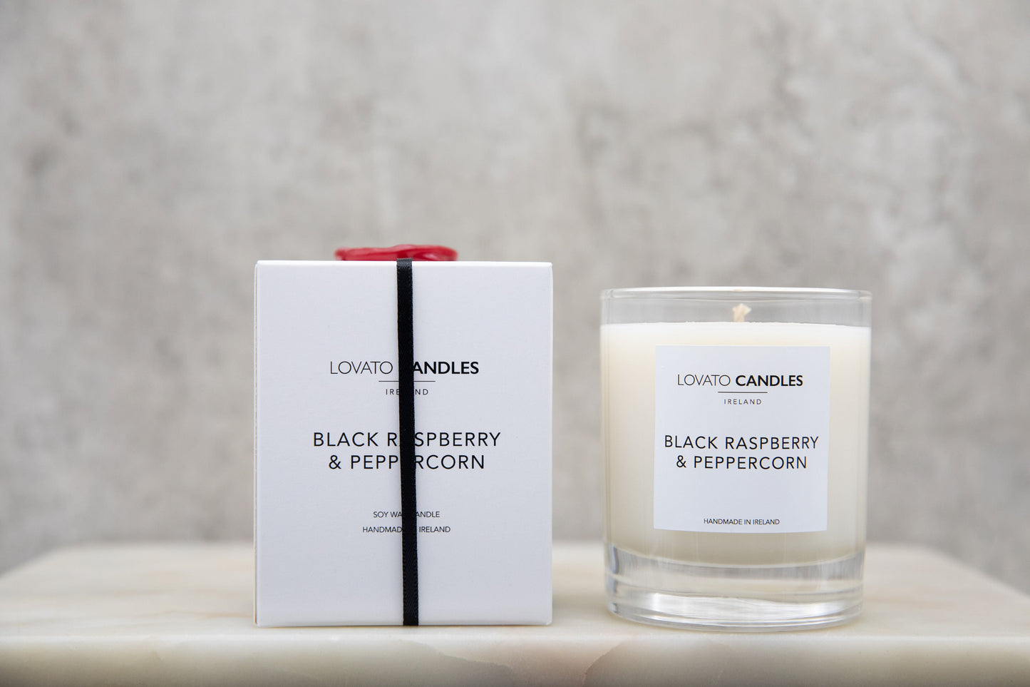 Clear Scented Candle with Luxury White Box - Black Raspberry & Peppercorn