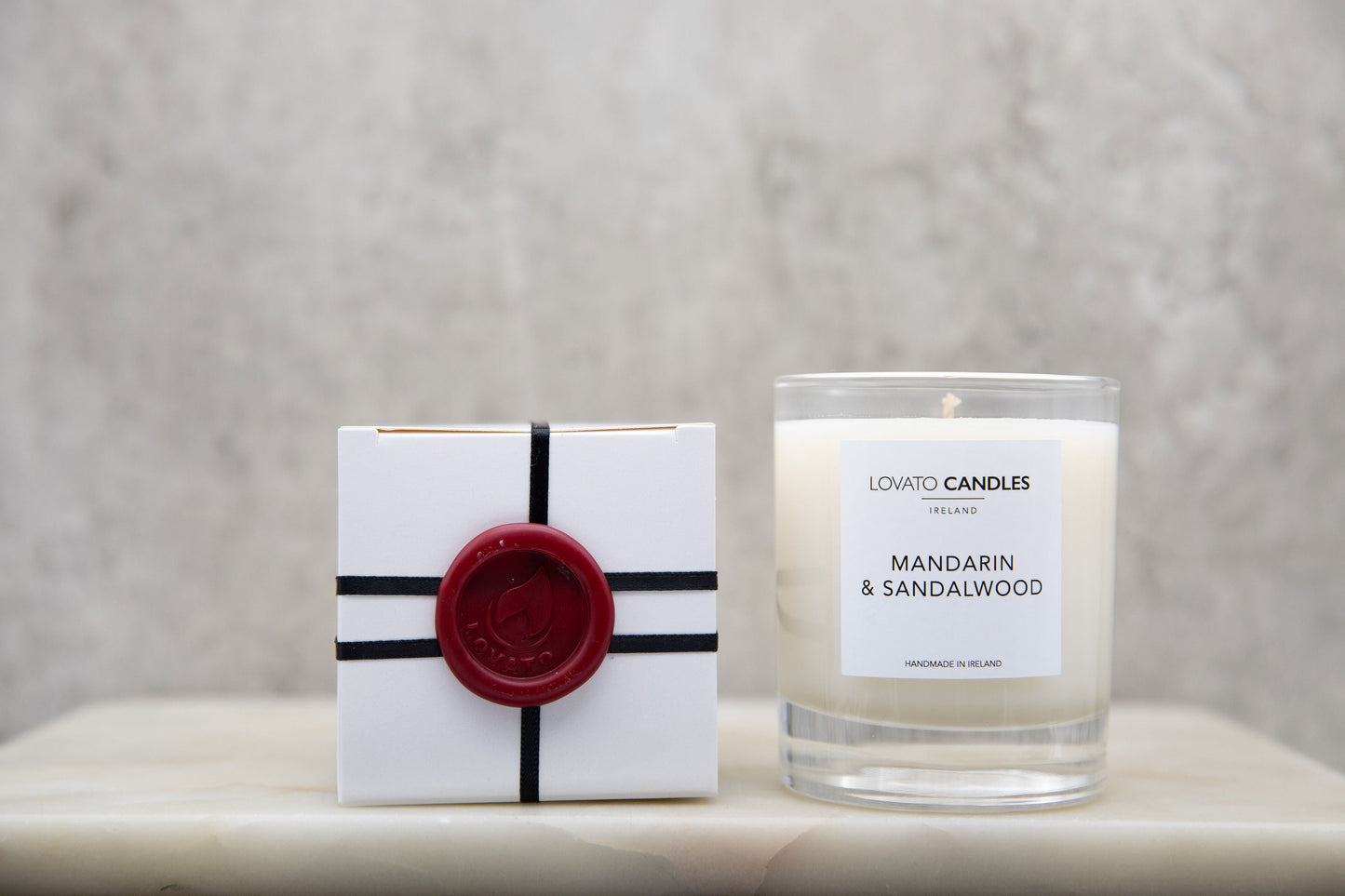 Clear Scented Candle with Luxury White Box - Mandarin & Sandalwood