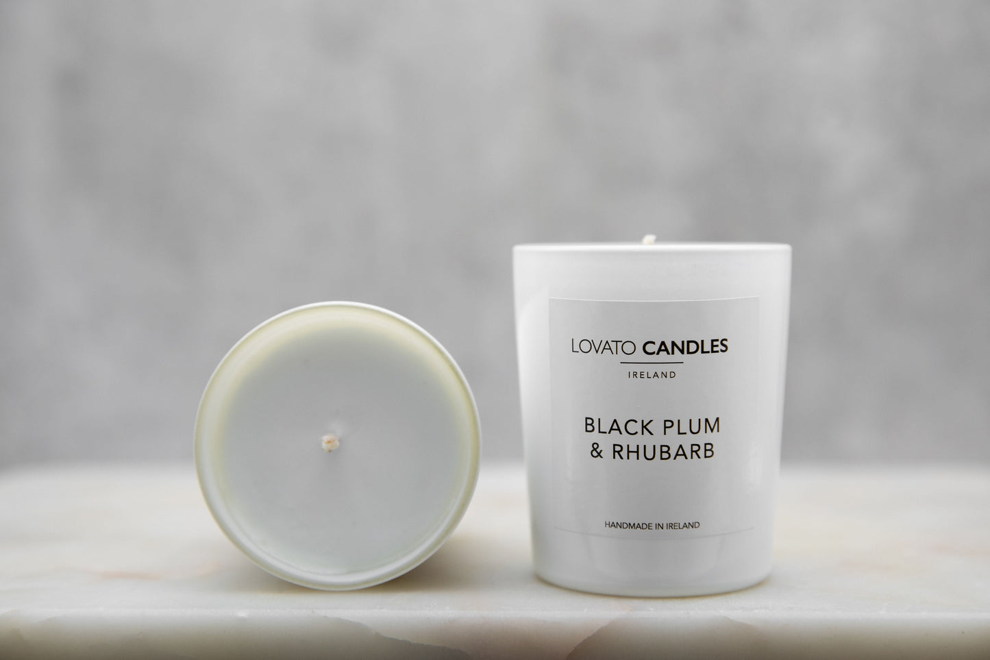 White Votive Candle - Black Plum & Rhubarb