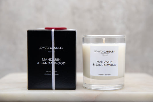 Clear Scented Candle with Luxury Black Box - Mandarin & Sandalwood