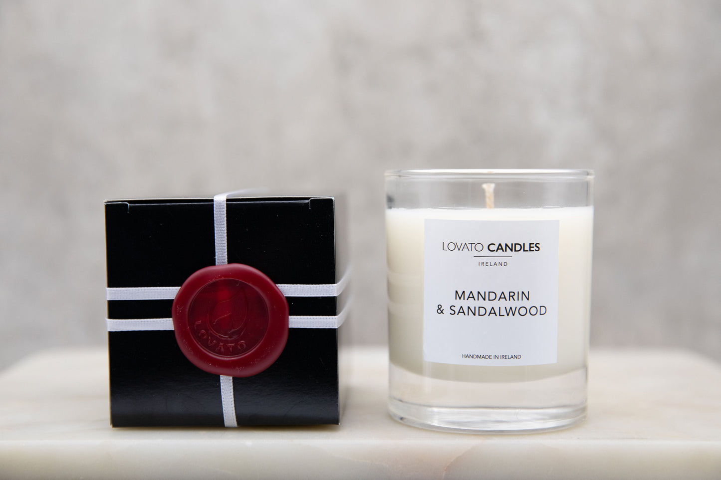 Clear Scented Candle with Luxury Black Box - Mandarin & Sandalwood