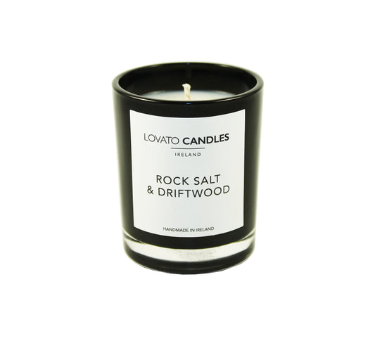 Black Votive Candle - Rock Salt & Driftwood - Lovato Candles
